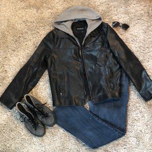 Guess - Faux Leather Hooded Jacket